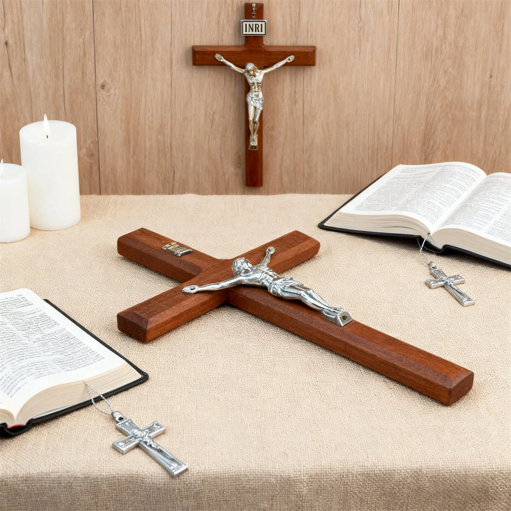 Hand-carved wooden wall cross