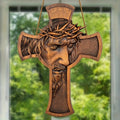 Flat wooden cross with crown of thorns
